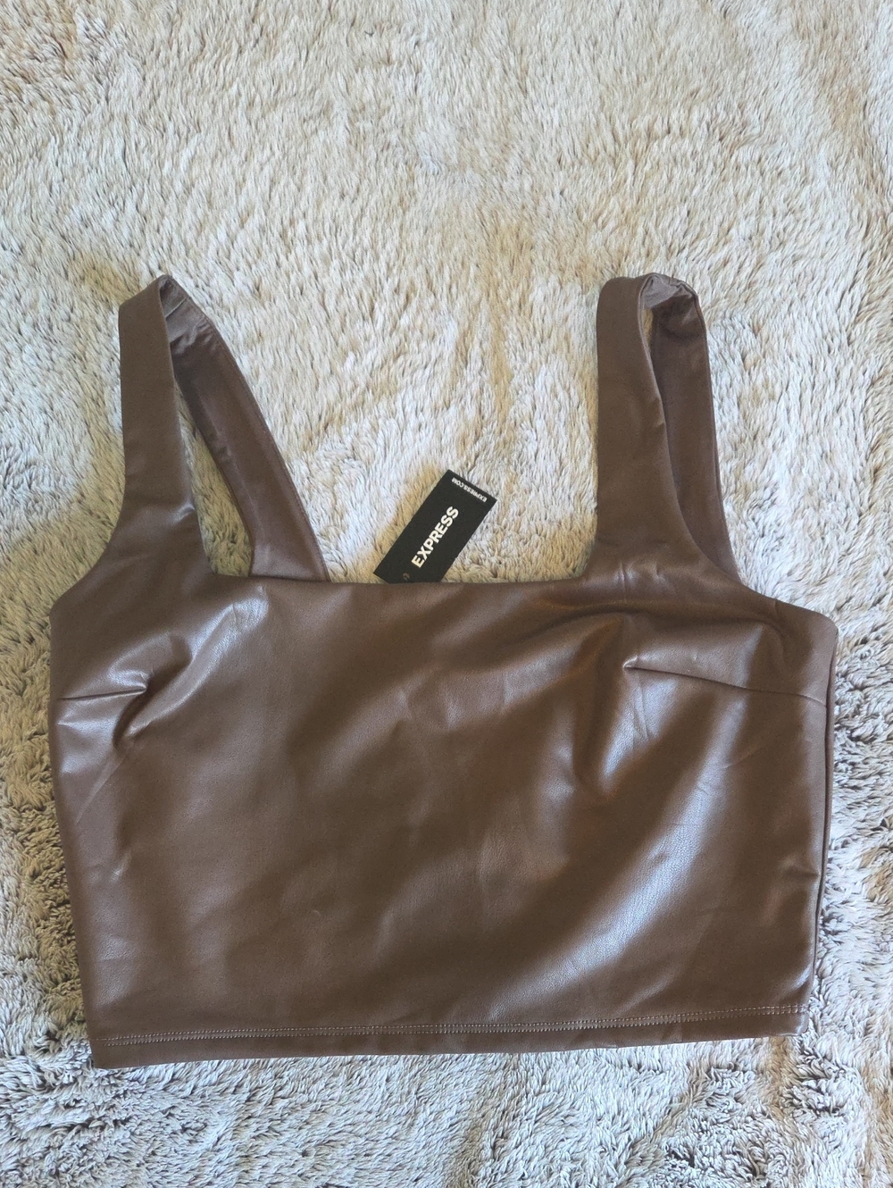 NWT Express Body Contour Faux Leather Square Neck Cropped Tank - Picture 2 of 5